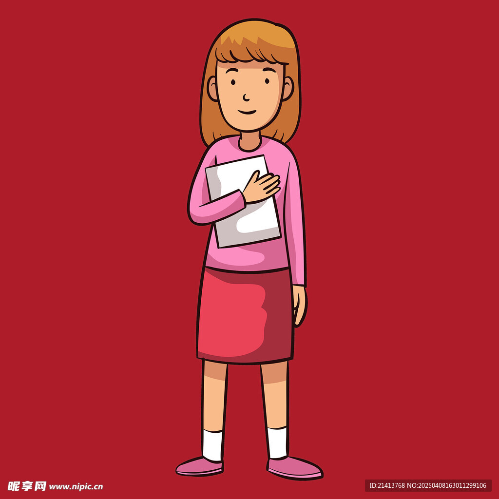 手繪讀書女孩
