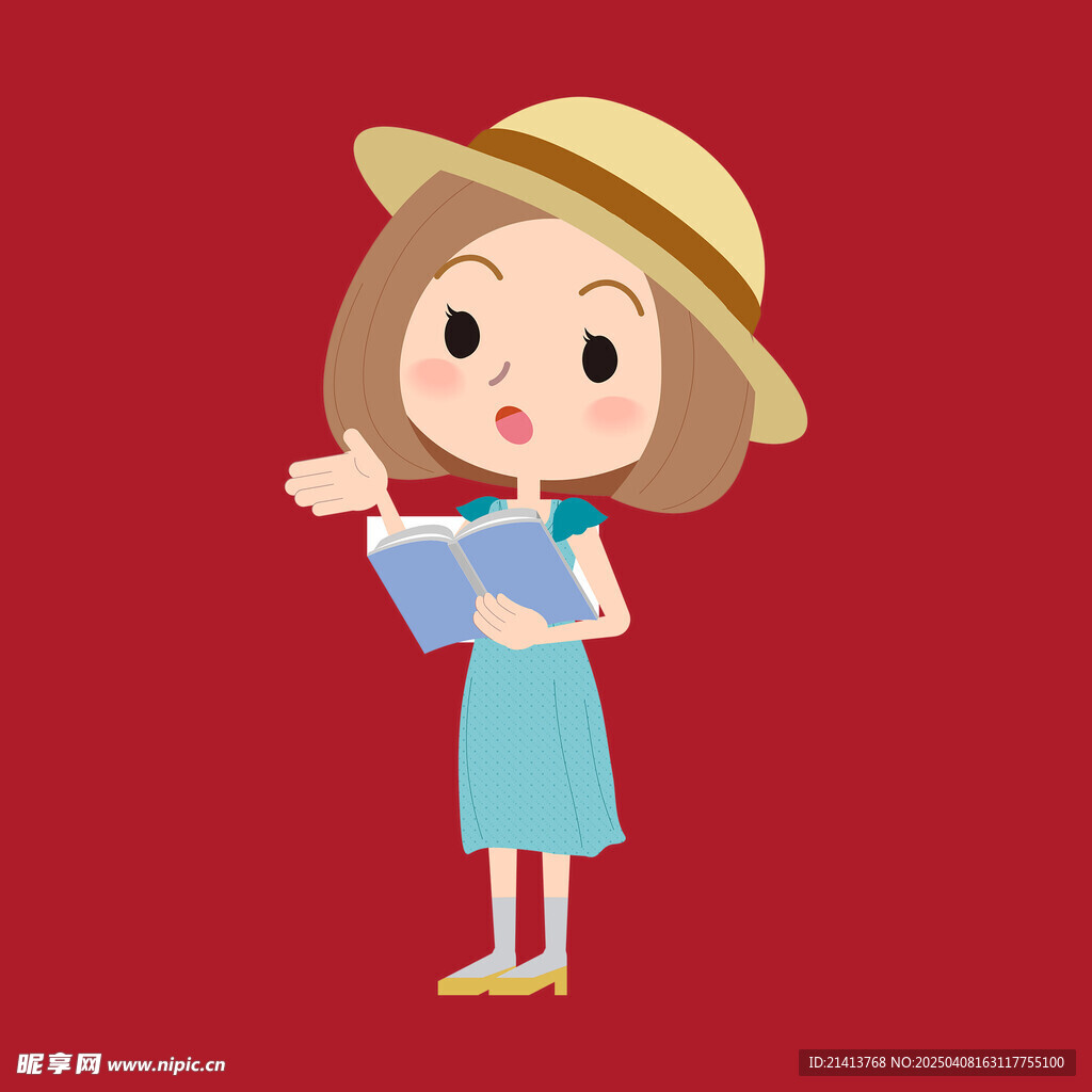 手繪讀書女孩