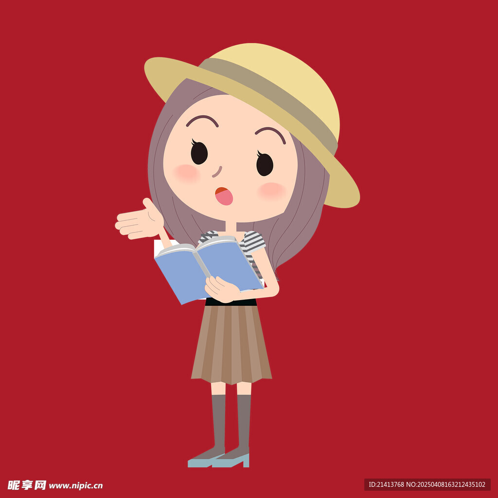 手繪讀書女孩