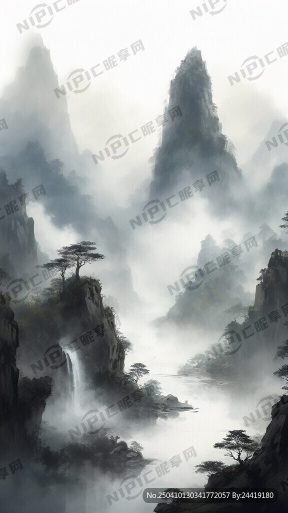 山谷 中國風 中國畫 山水