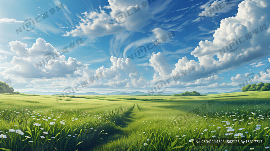 藍天白云綠草地 非常干凈的場景