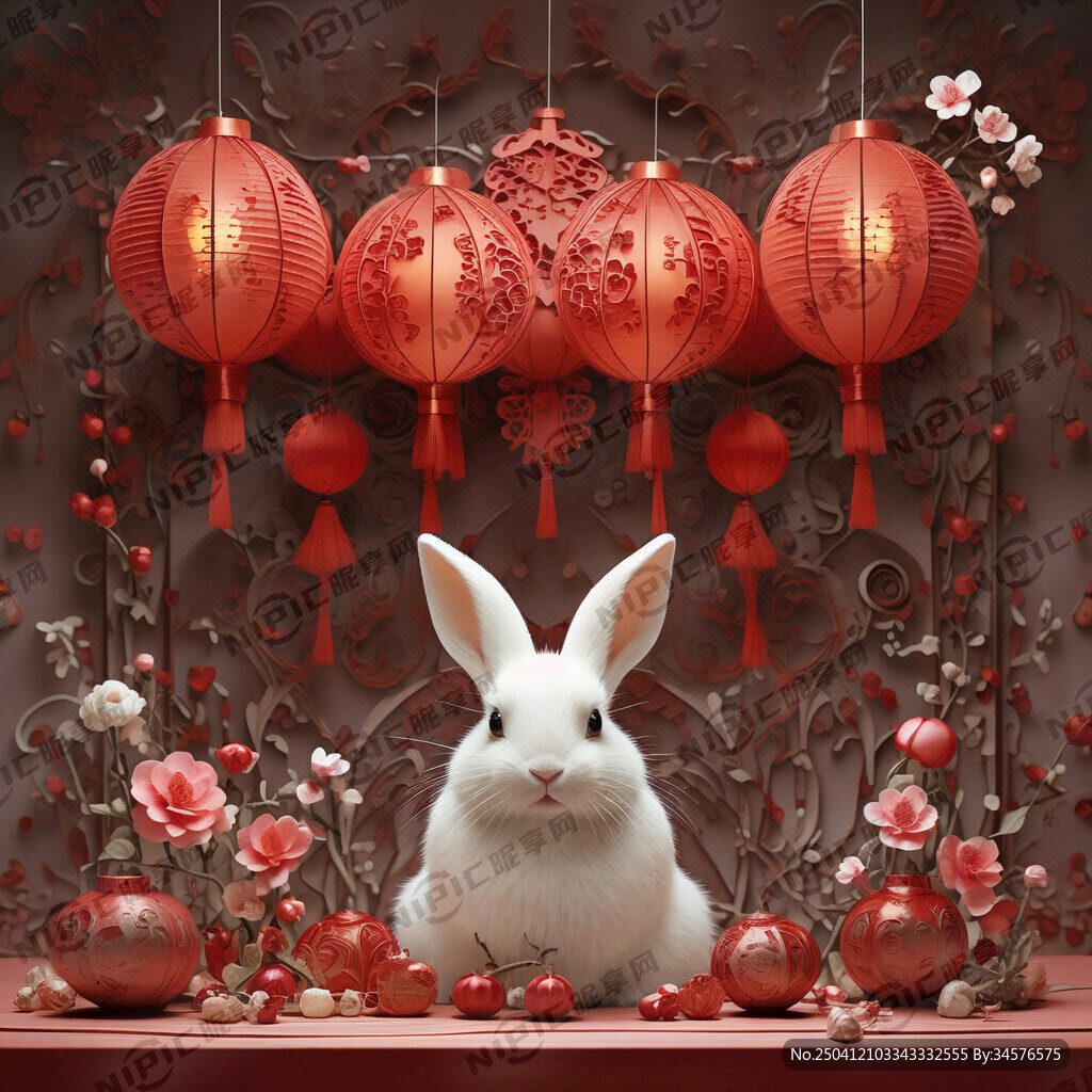 衍紙藝術 春節(jié) 可愛兔子 紅梅