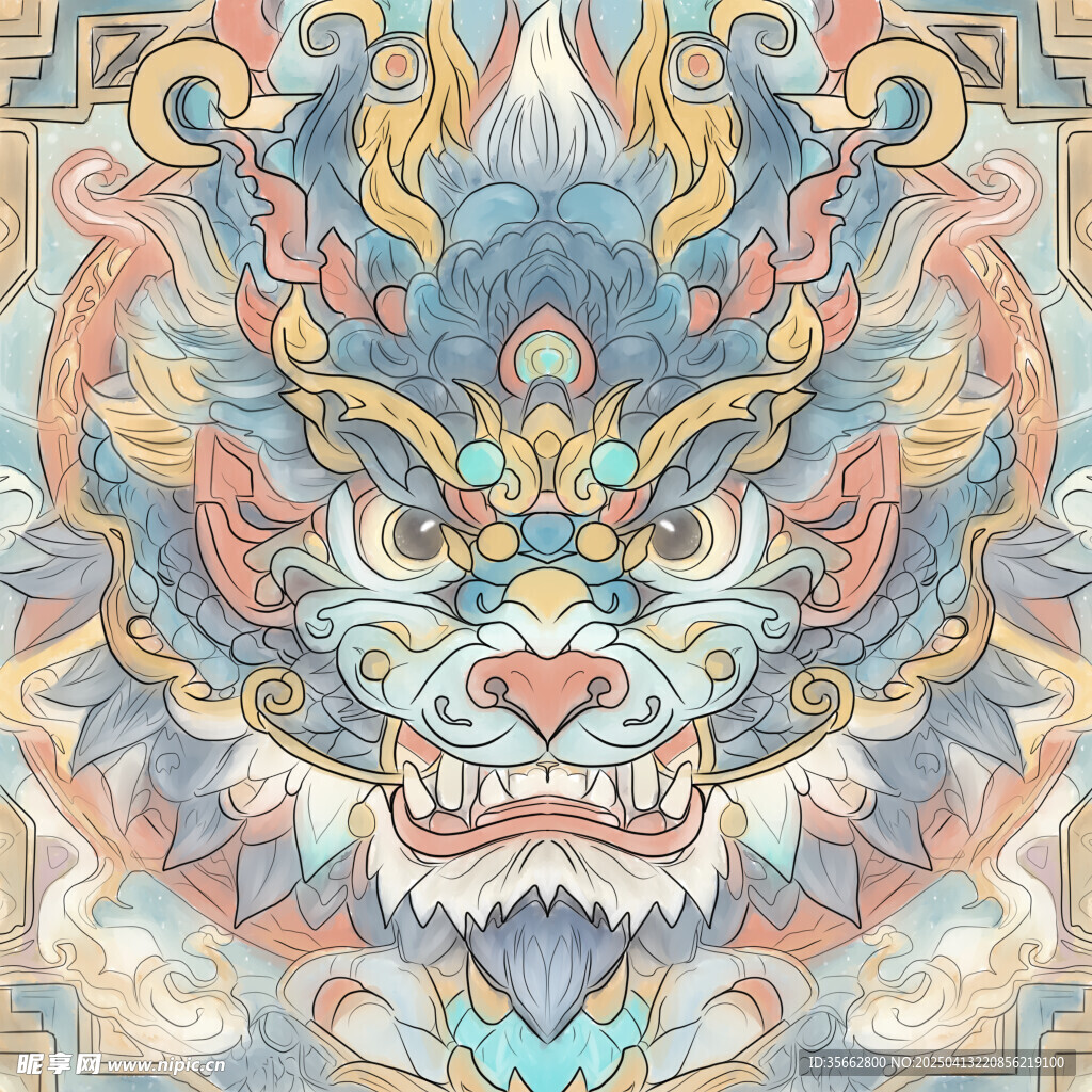 國潮龍線稿可修改涂色