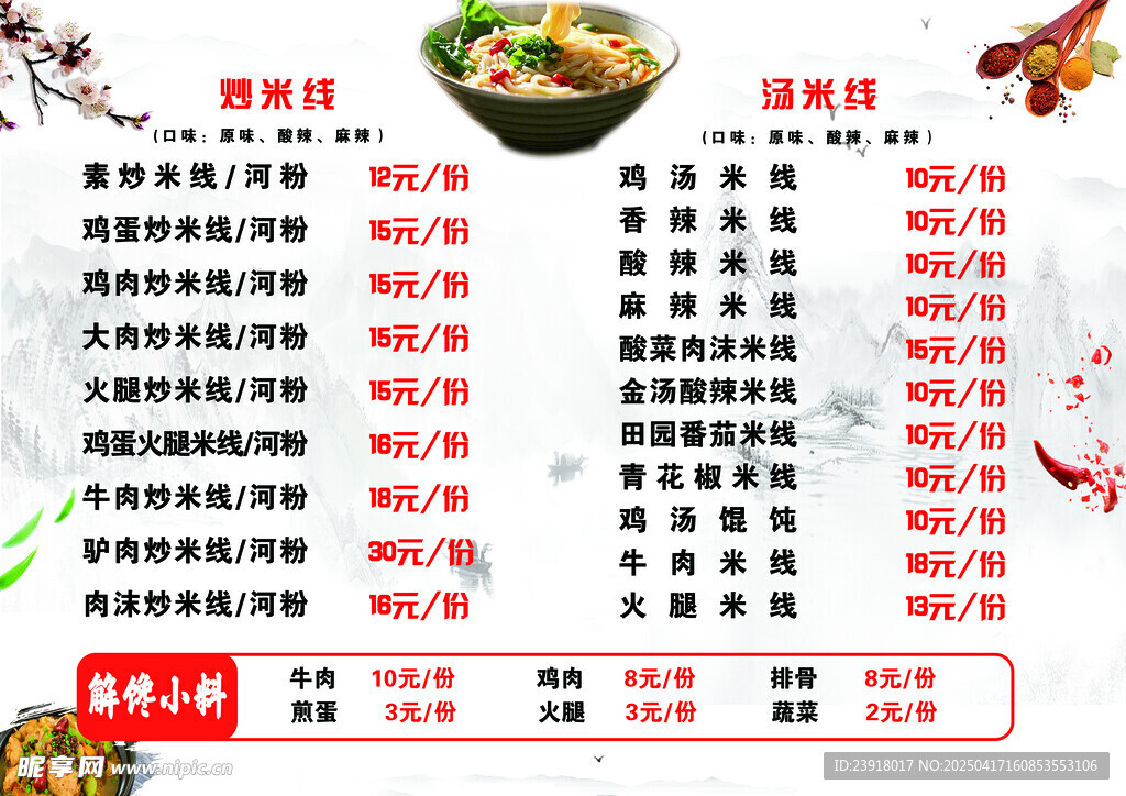 豬腳飯 價目表