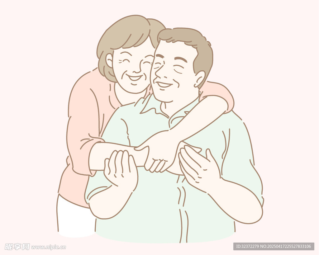 母子相擁人物插畫