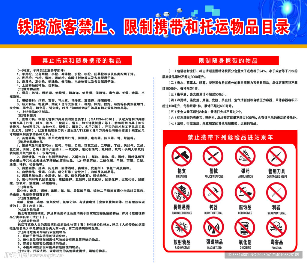 鐵路旅客禁止限制攜帶和托運物