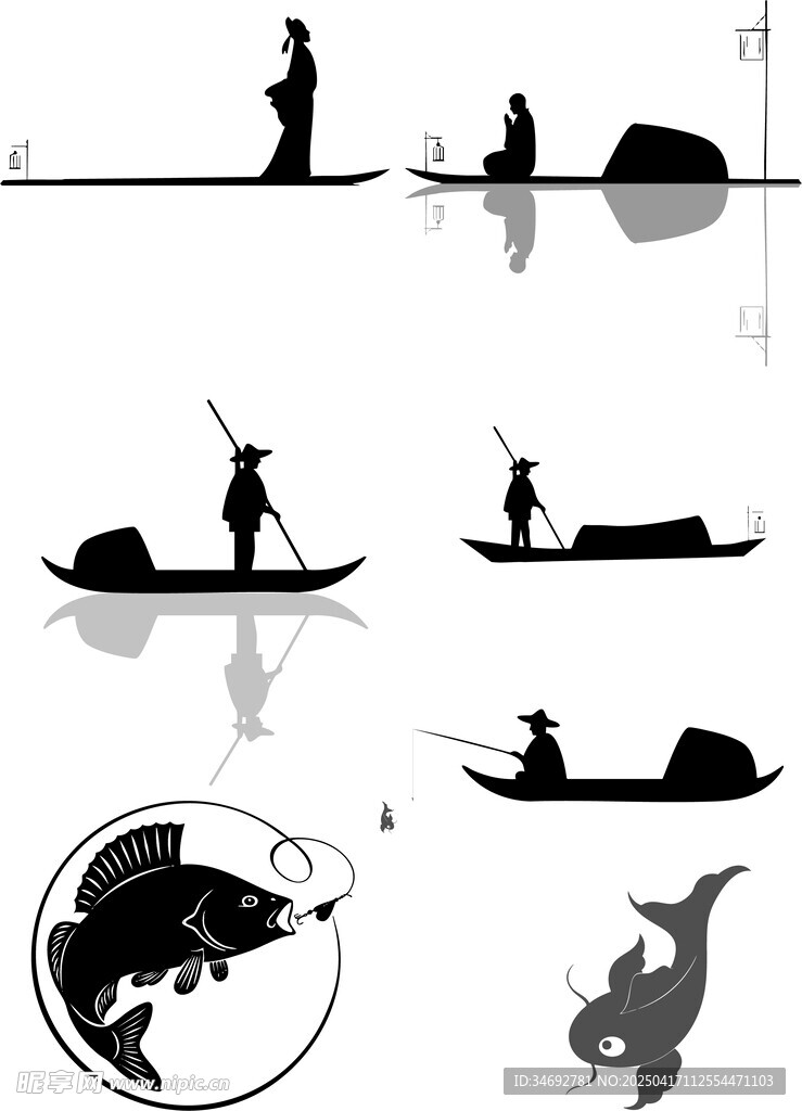 小船 漁 魚 亮片