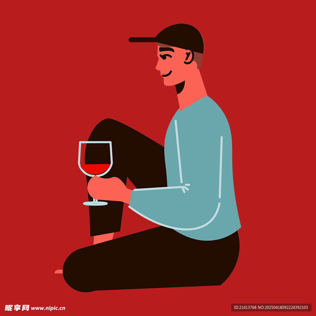 坐著品酒的休閑男子