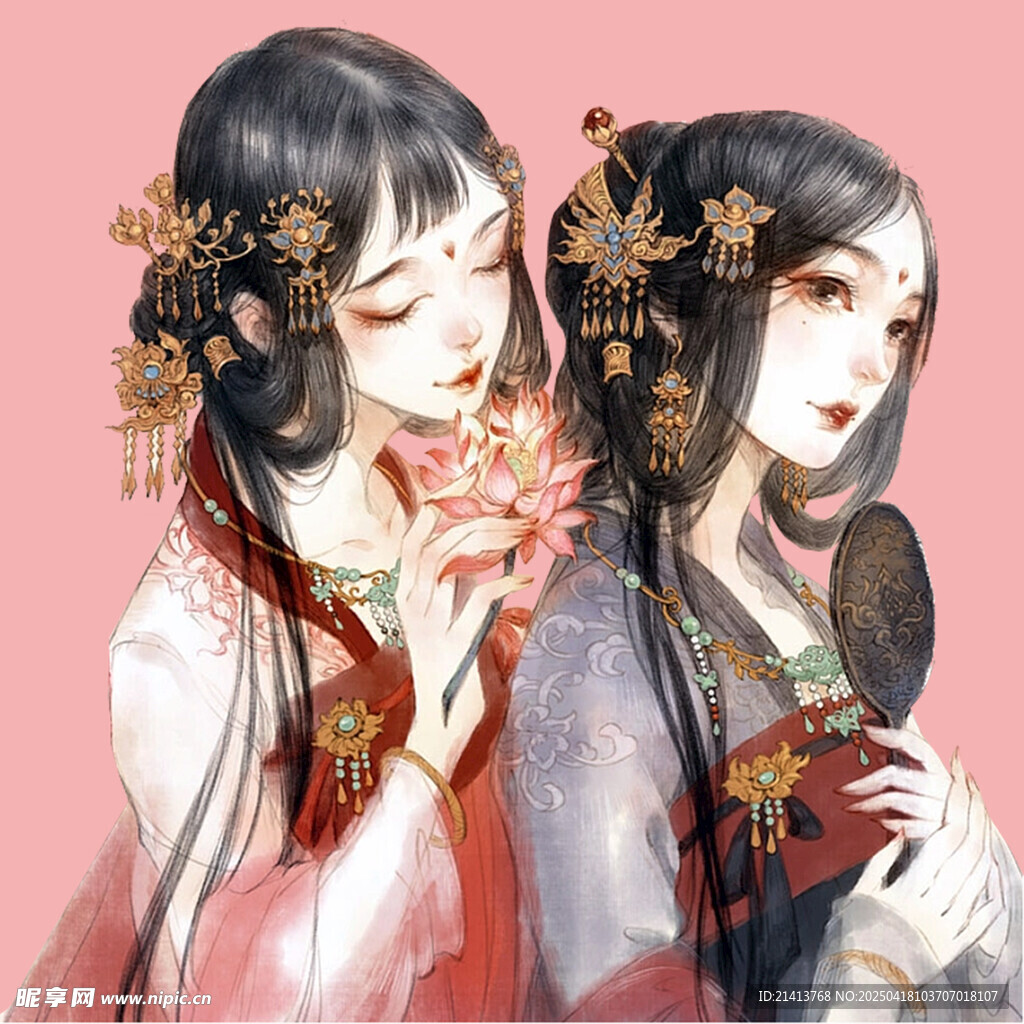 古風雙姝賞景圖