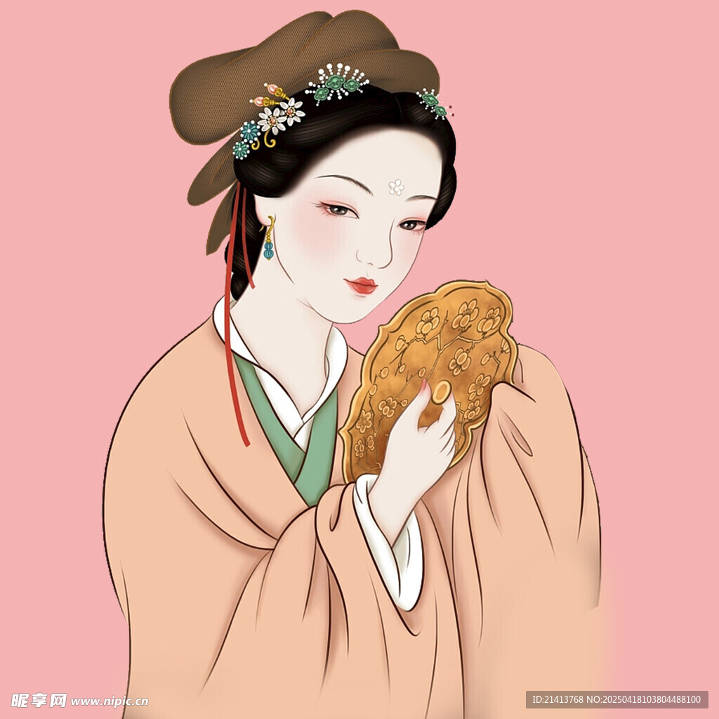 古風女子捧食圖