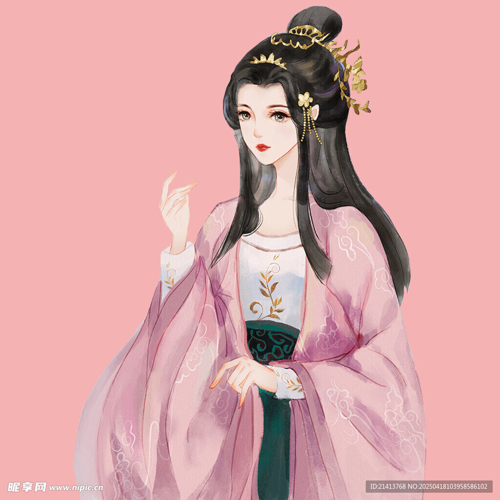 古風粉衣女子優雅立姿