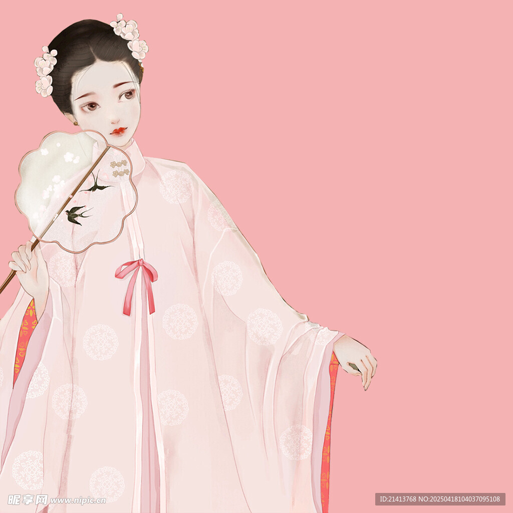古風(fēng)佳人著漢服優(yōu)雅持花
