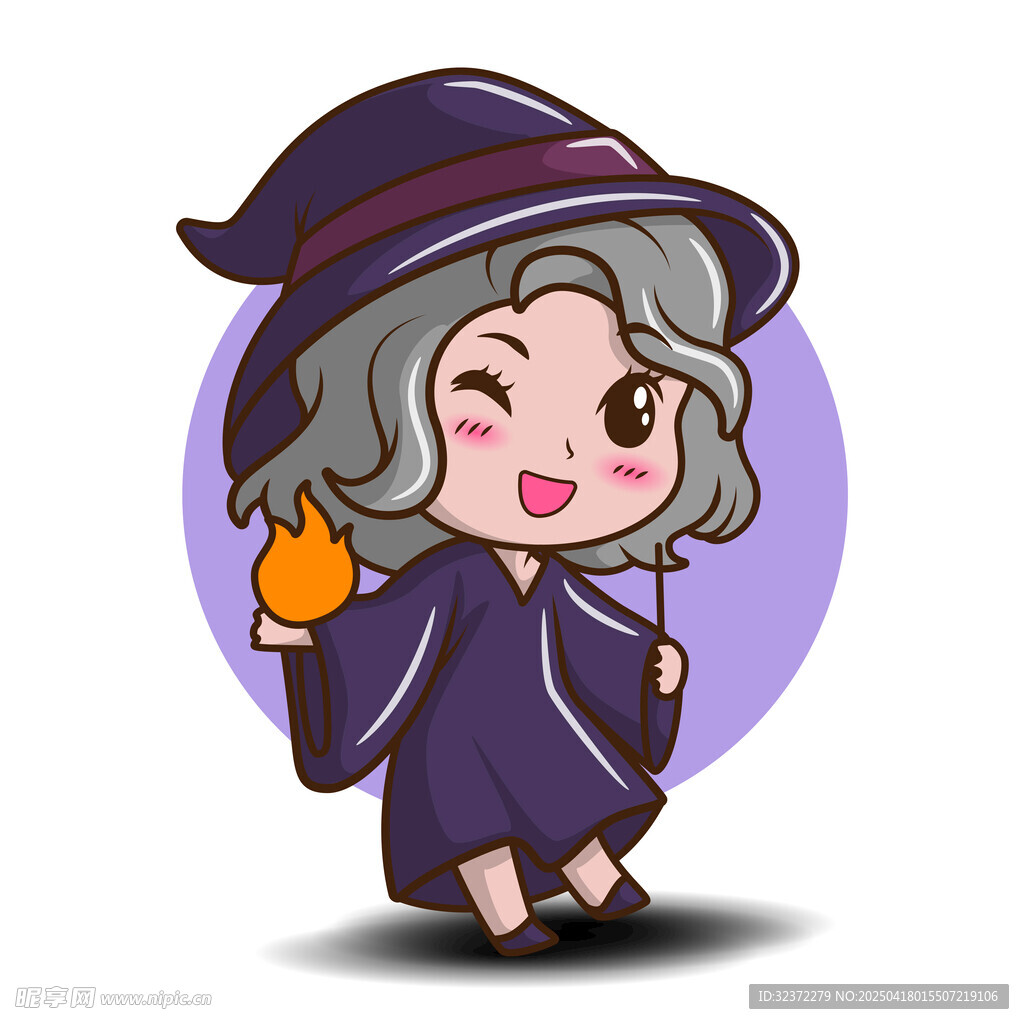 可愛小女巫手持魔法火焰