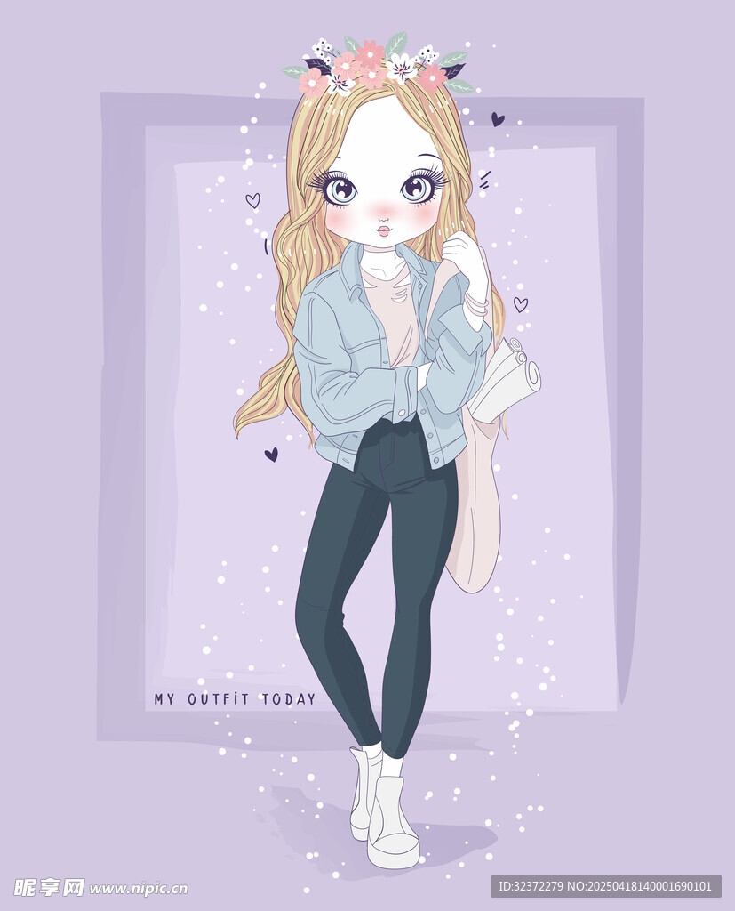 戴花環的可愛動漫少女