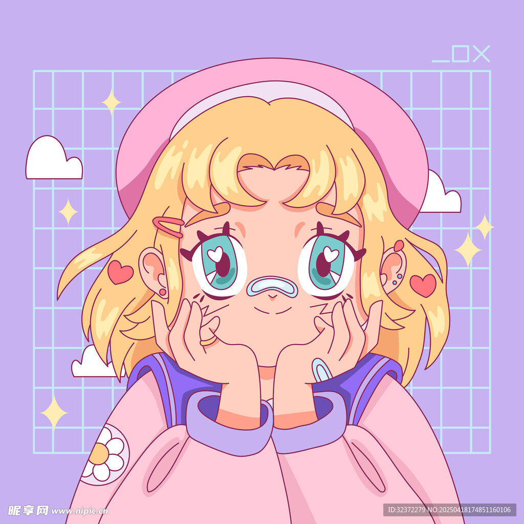 可愛金發女孩托腮遐想