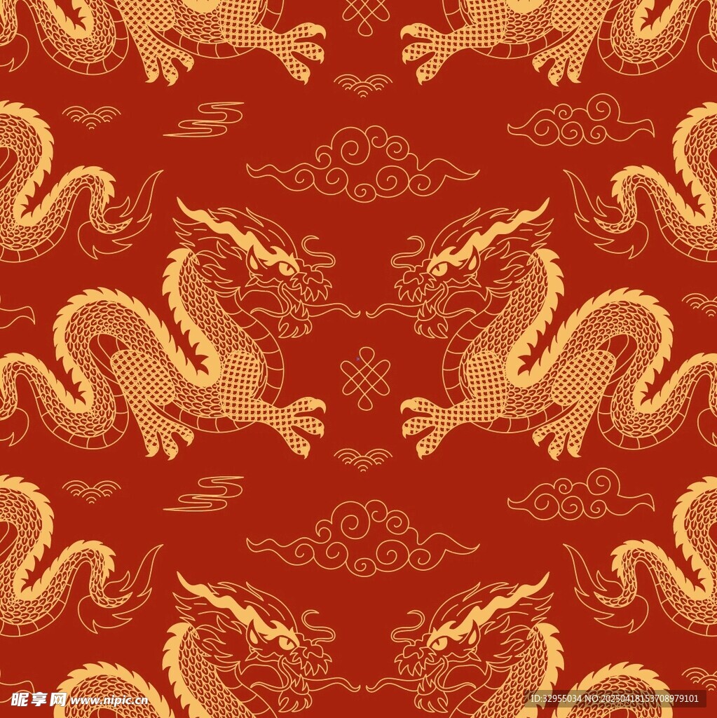 中式龍紋紅色傳統圖案