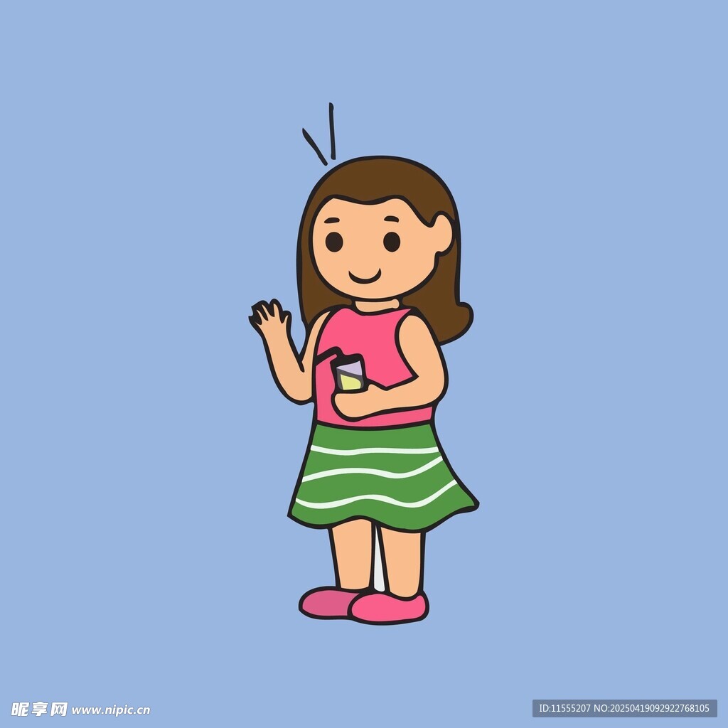 可愛女孩手持物品站立