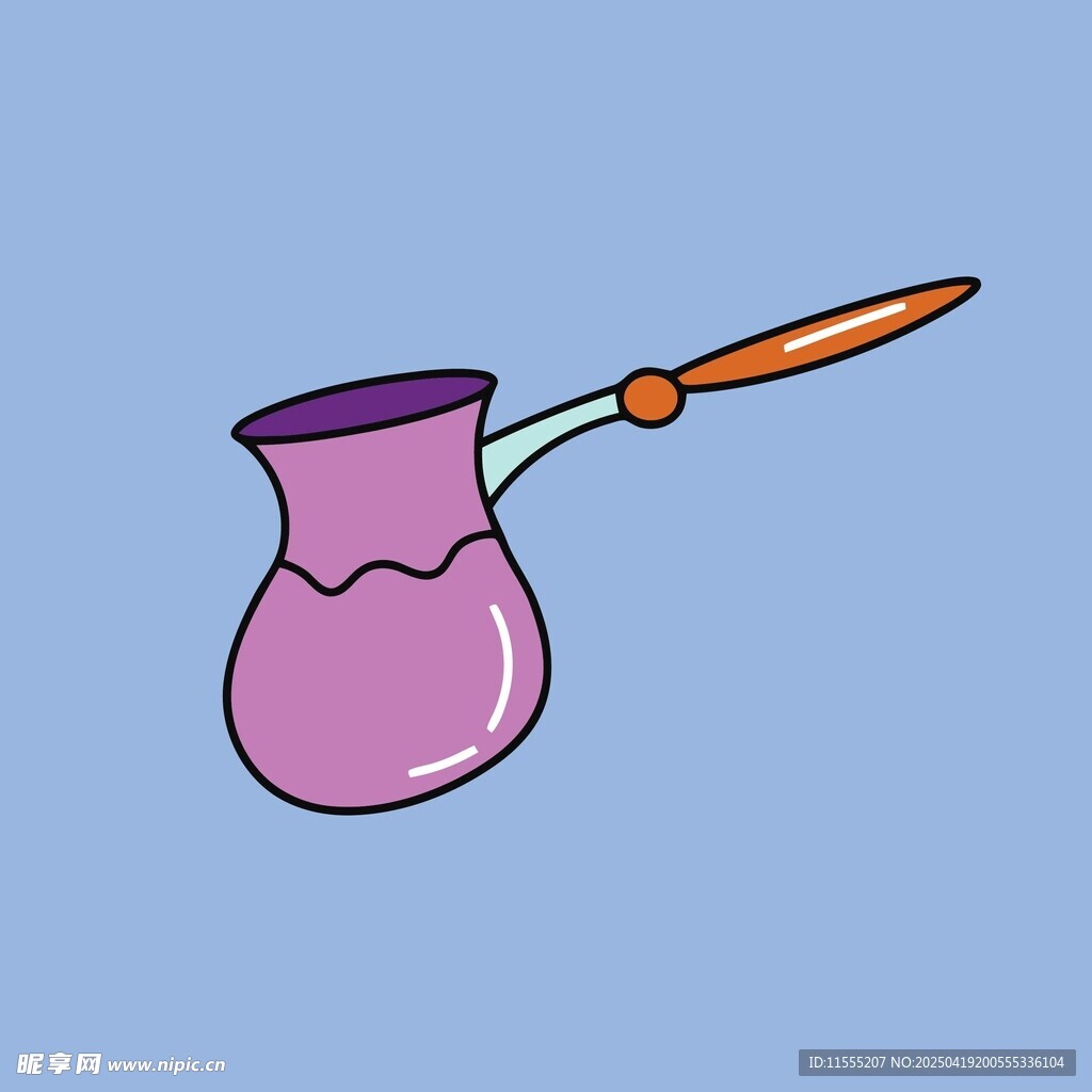 紫色長柄咖啡壺插畫