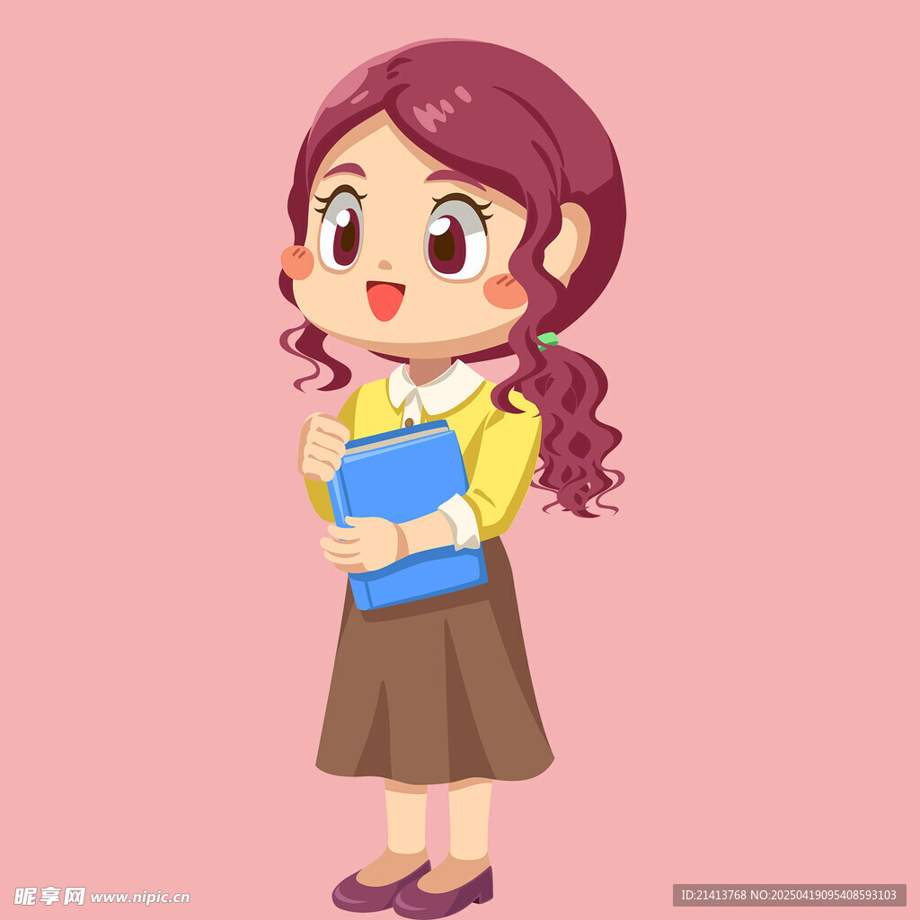 可愛女孩手持書本
