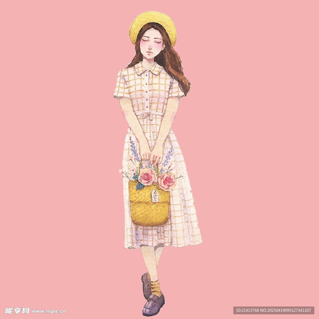 春日少女手提花籃美穿搭
