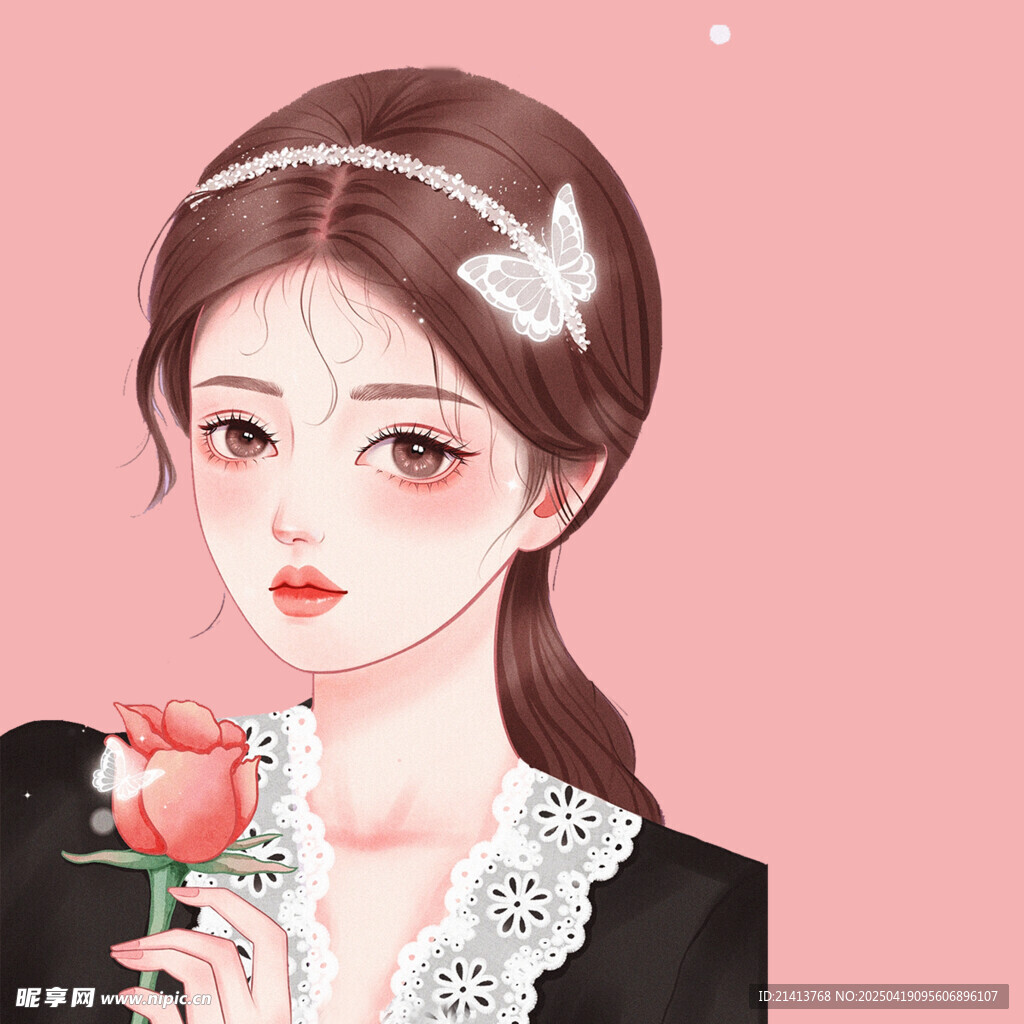 手持玫瑰的優(yōu)雅少女