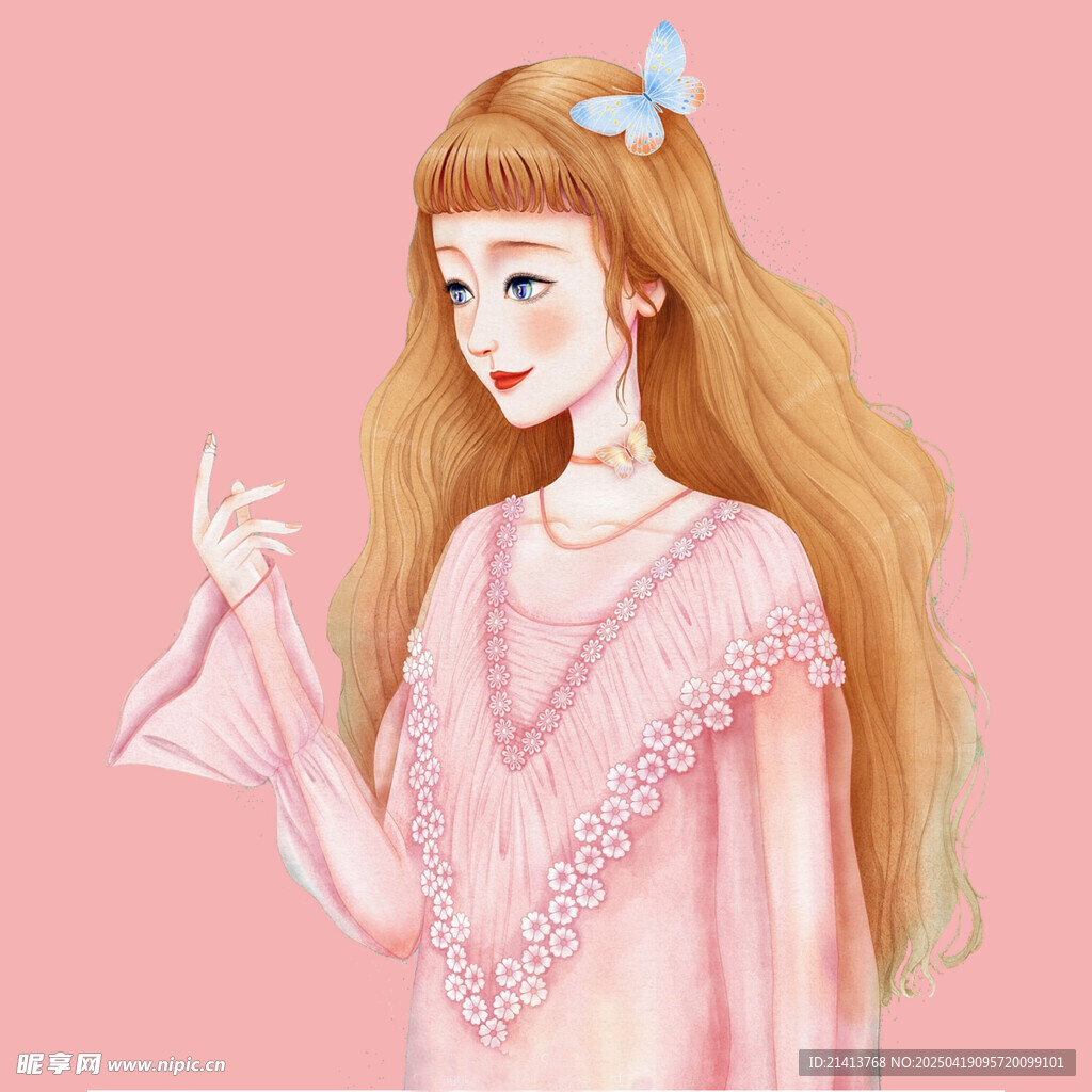 粉色系長(zhǎng)發(fā)優(yōu)雅少女