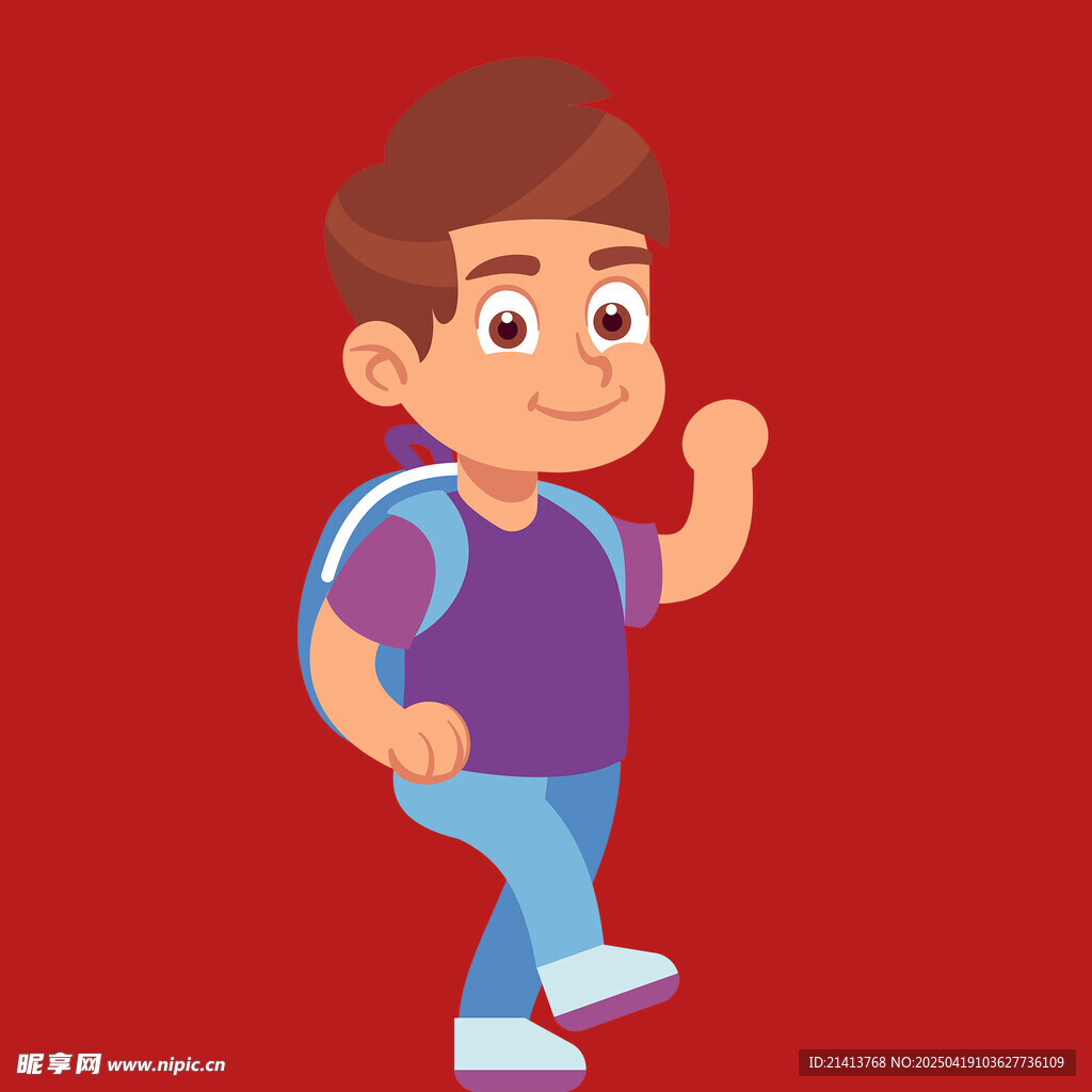 背著書包的快樂小男孩