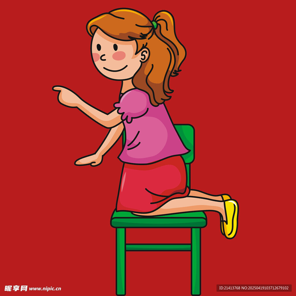 女孩跪坐椅子上做動作