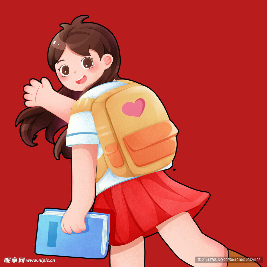 背著書包上學的活力女孩