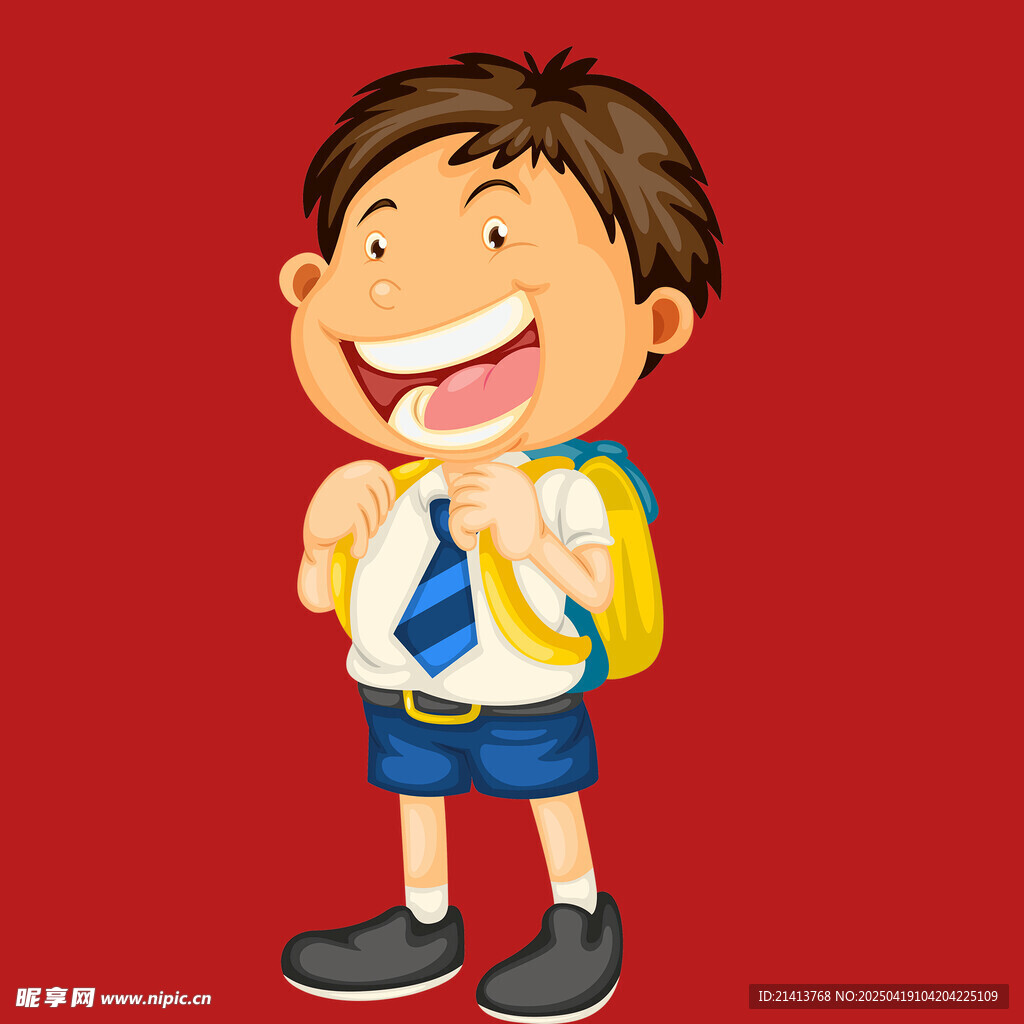 背著書包的快樂小男孩