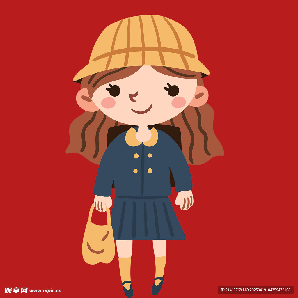 戴帽提包的可愛小女孩