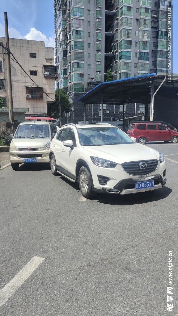 停車場中的兩輛白色轎車