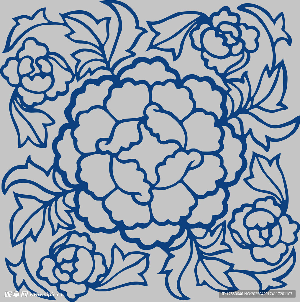 藍白花卉刺繡圖案設計