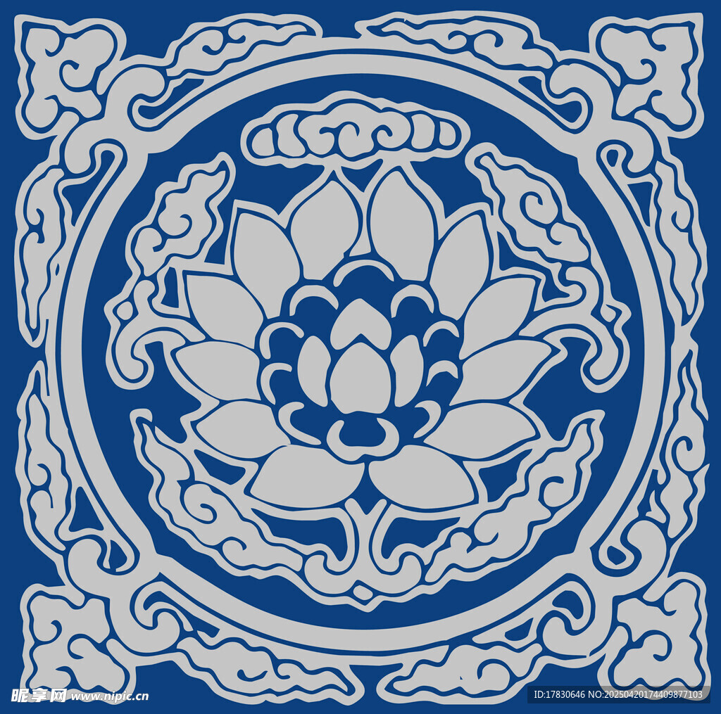 中式藍白蓮花紋傳統圖案