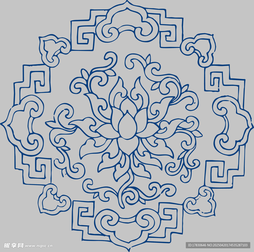 中式傳統(tǒng)蓮花紋圓形圖案