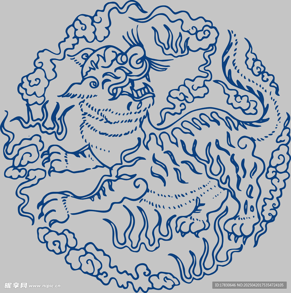 傳統(tǒng)藍(lán)白獅子紋樣圖案