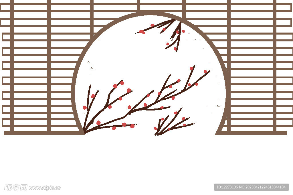 中式窗欞旁的紅梅枝景