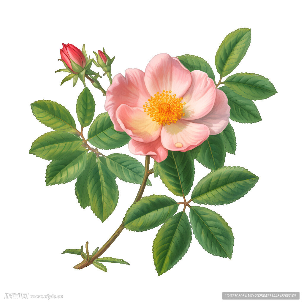 粉色薔薇花植物插畫