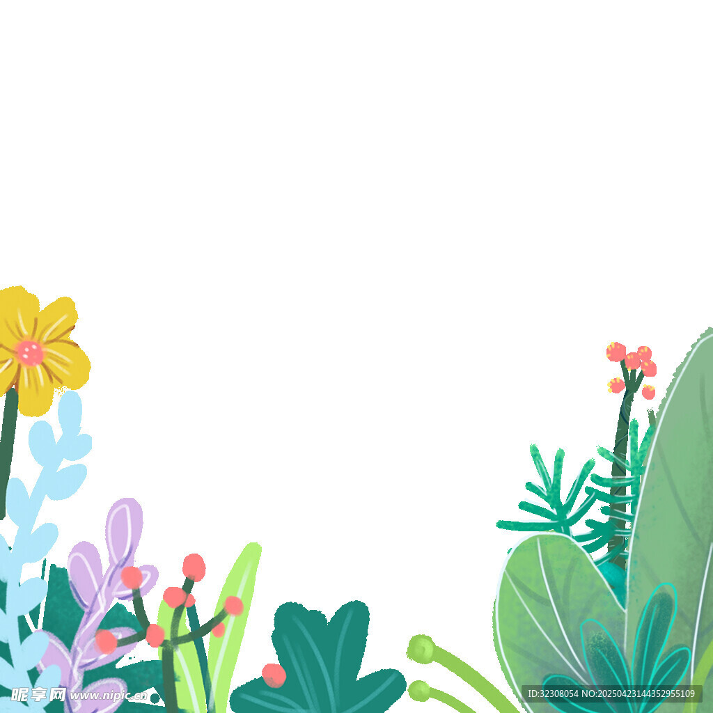 清新花草邊框插畫