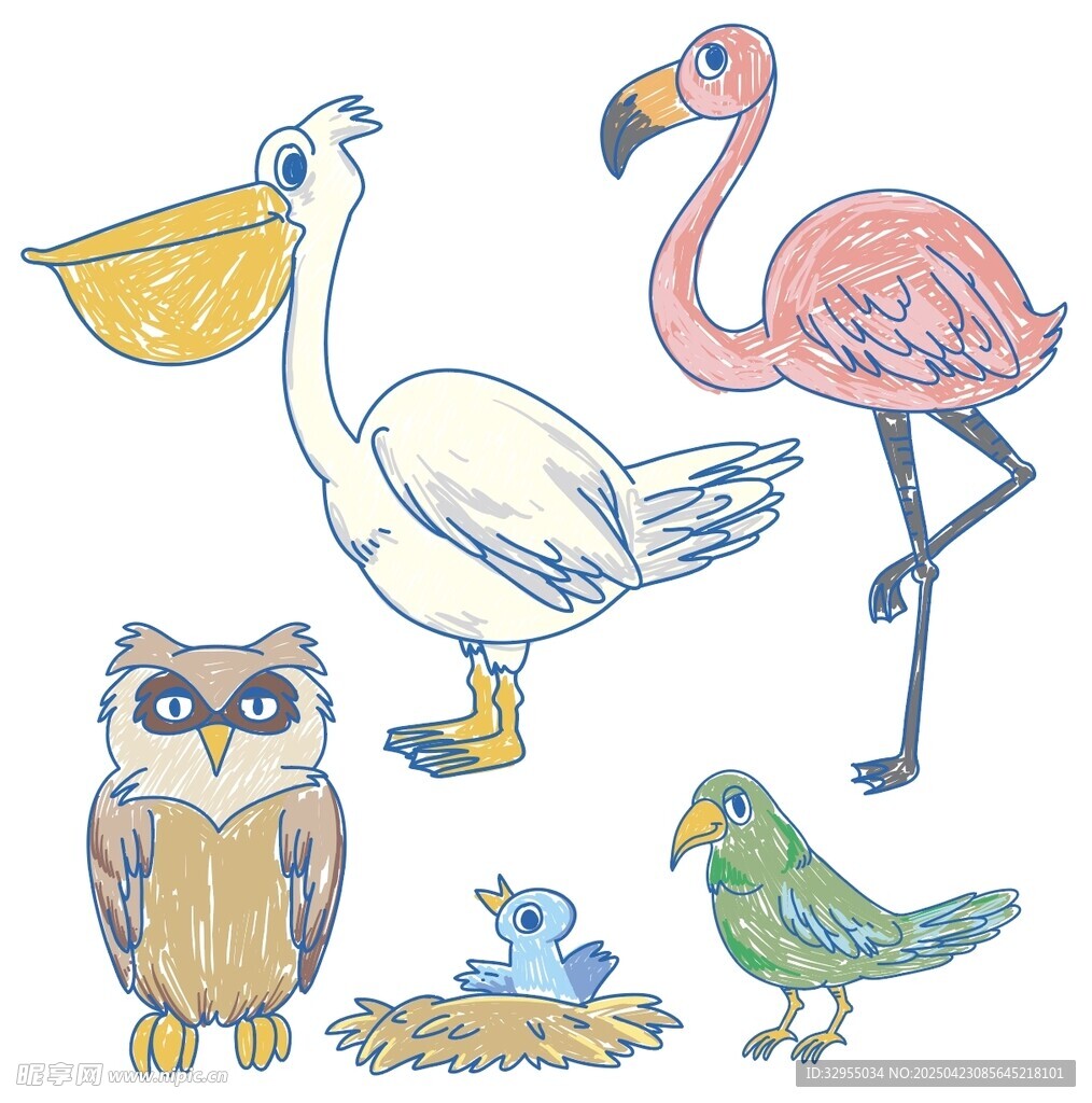 可愛鳥類插畫集合
