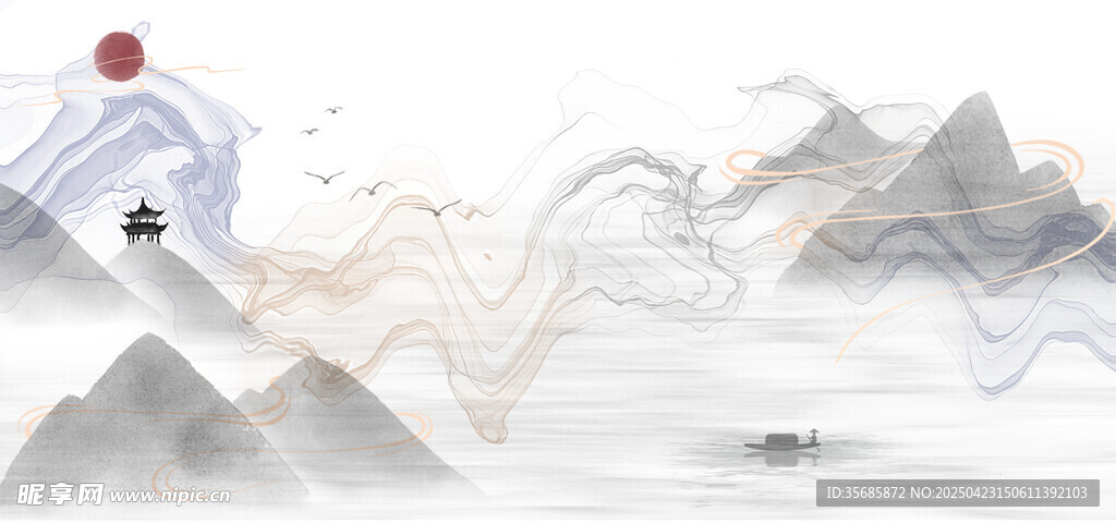 中國(guó)風(fēng)水墨山水意境圖
