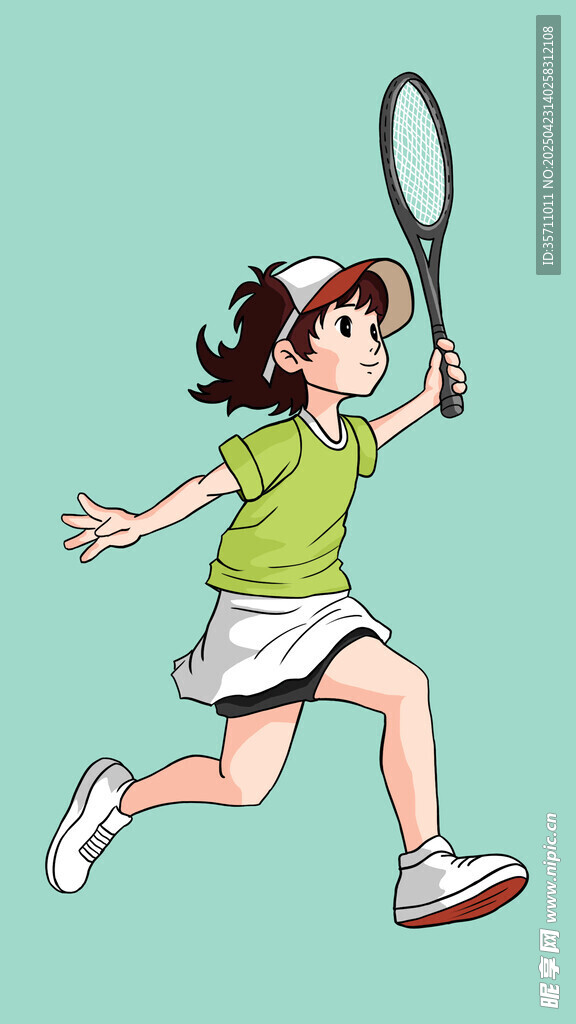 奔跑擊球的活力網球少女