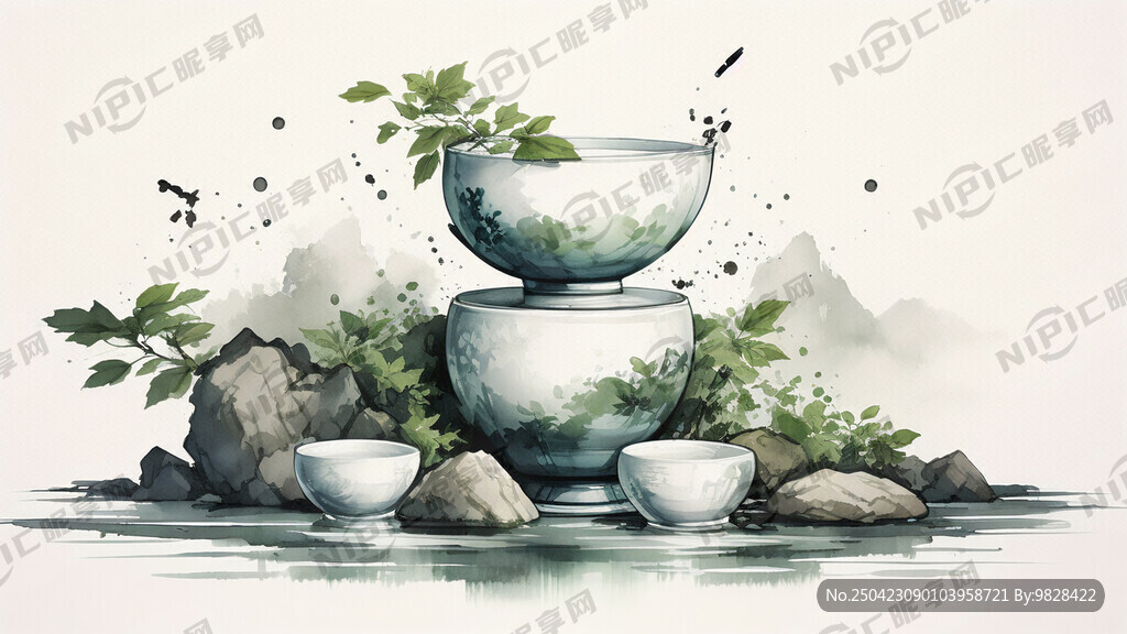 中國風  奶茶在石頭上  水 