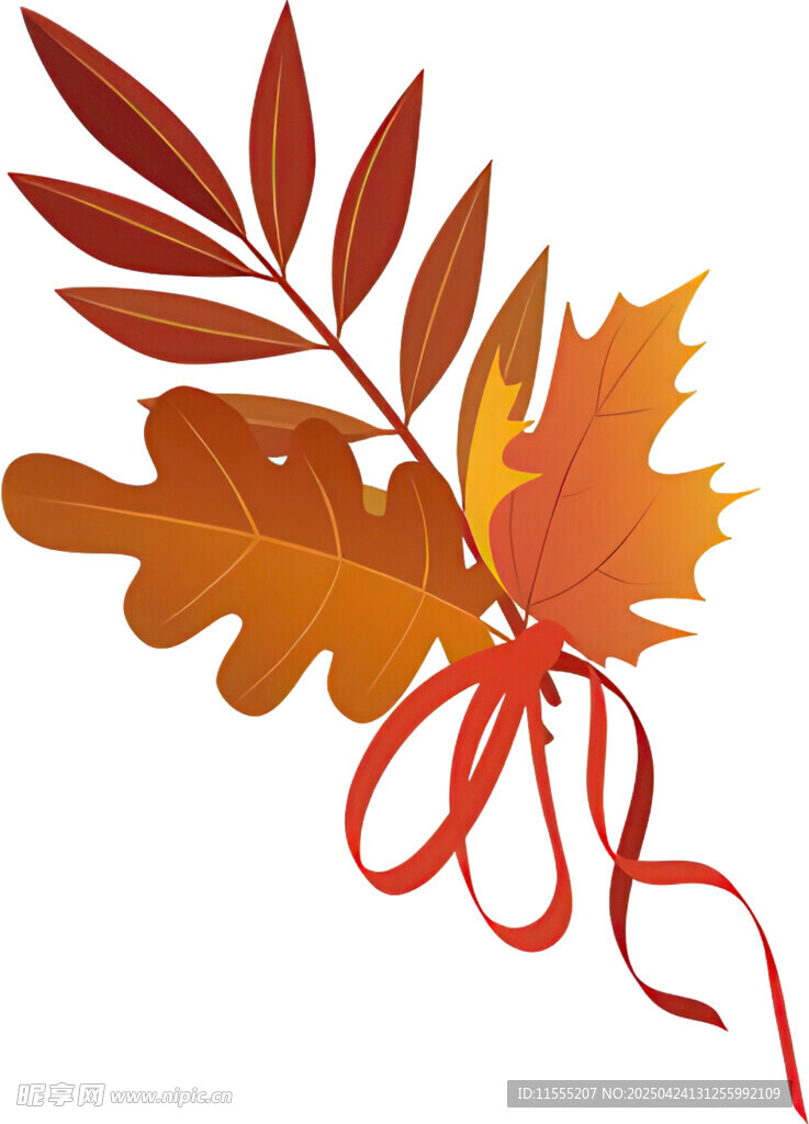 秋日紅絲帶系秋葉裝飾
