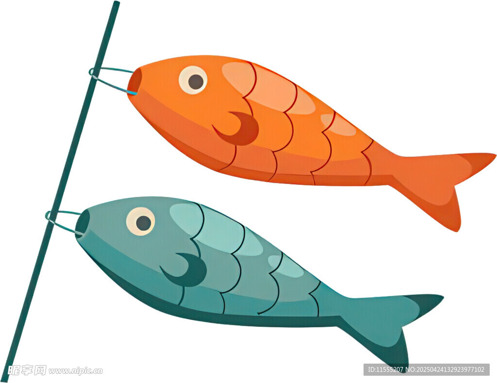 兩條彩色小魚掛在桿上