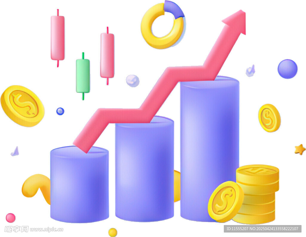 柱狀圖攀升與金幣財富景象
