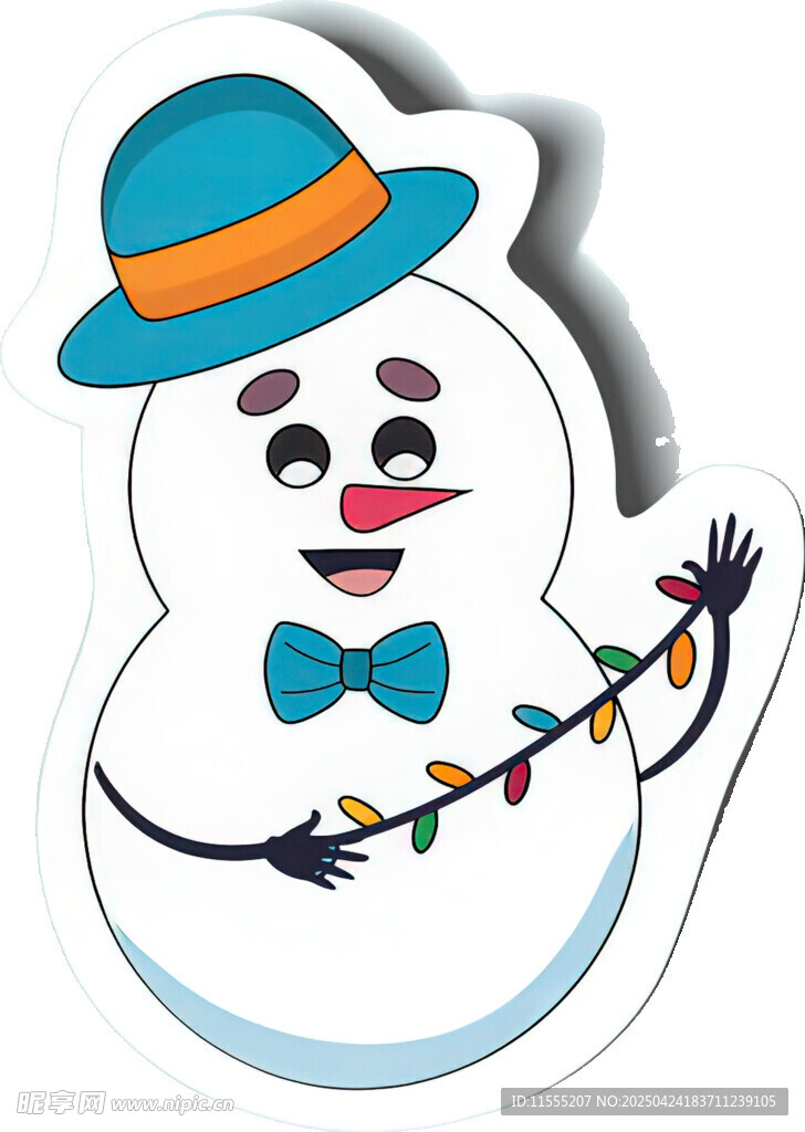 戴帽雪人手持彩燈裝飾