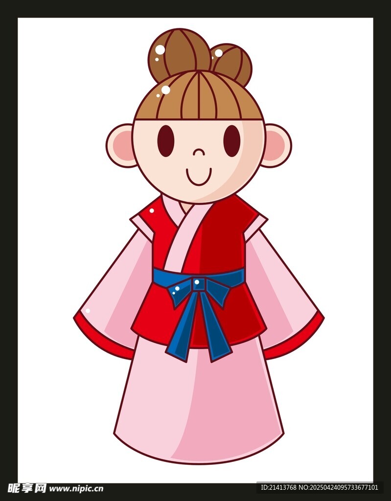 穿漢服的可愛卡通女孩