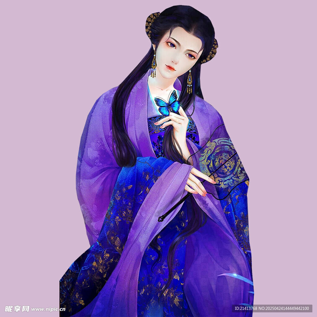 紫衣古裝女子優(yōu)雅持花