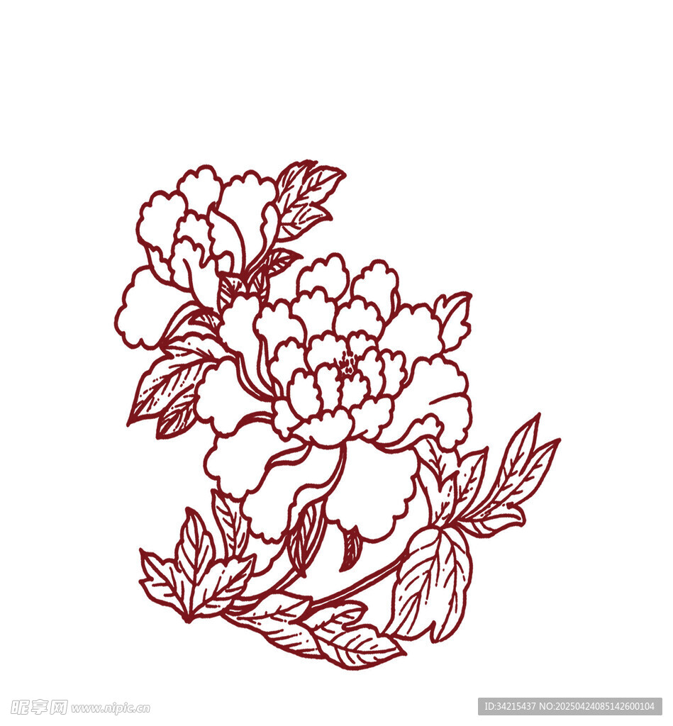 手繪紅色牡丹花圖案